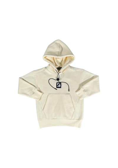 Kapüşonlu Art Baskılı Kanguru Cepli Kız Çocuk Sweatshirt-90849 Krem
