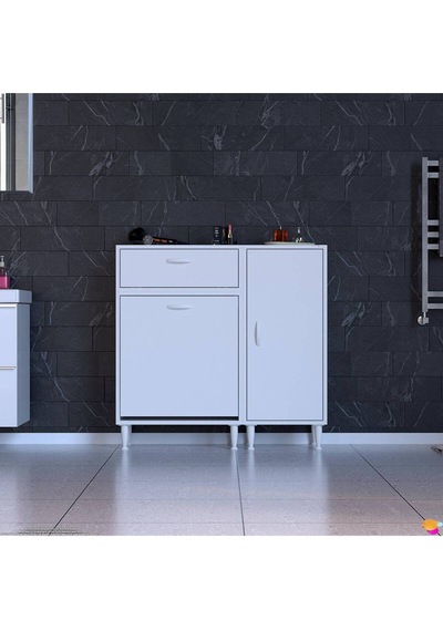 Armin 90 X 97,5 X 32,5 Cm Çamaşır Hazneli Çok Amaçlı Banyo & Mutfak Dolabı Beyaz