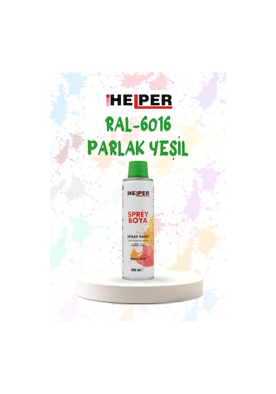 Helper Ral 6016 Parlak Yeşil Akrilik Sprey Boya 300 Ml Siyah