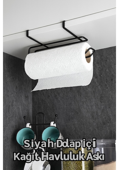 Siyah Dolap İçi Kağıt Havluluk Askı Metal, 28x13 Cm Pratik Mutfak Düzenleyici Siyah M