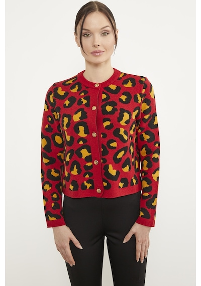 Sementa Leopar Desenli Triko Hırka - Kırmızı 001