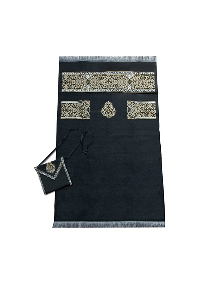 Çantalı Kabe Örtüsü Seccade Goblen Kumaş, Taşınabilir Askılı Model Siyah