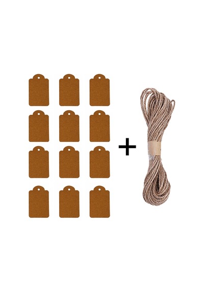 12li Kraft Hediye Paketleme Etiketi & 10metre Doğal Jüt İp Seti