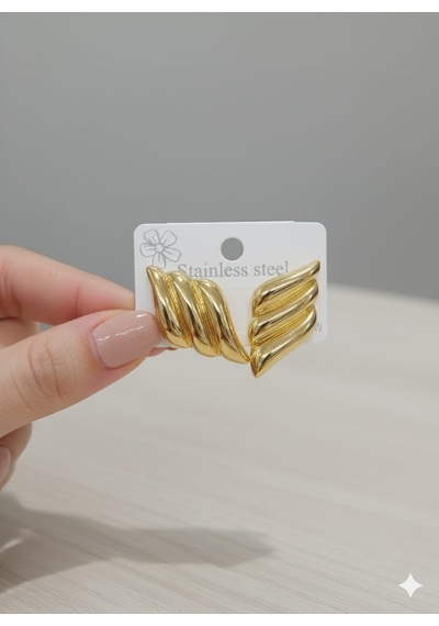 Akfecan Çelik Gold Baklava Model Küpe Altın