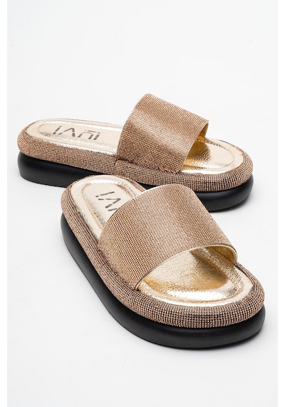 Luvishoes Luvi Shoes Oeste Altın Taşlı Tek Bantlı Kalın Tabanlı Kadın Terlik Altın Luvishoes Luvi Shoes Oeste Altın Taşlı Tek Bantlı Kalın Tabanlı Kadın Terlik Altın
