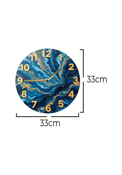 Mavi Derinlikler 3d Görünümlü Sanatsal Duvar Saati 33 Cm Soyut Dalgalar Sdw294 Renkli