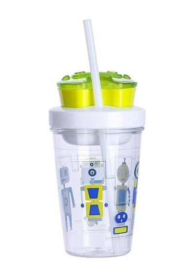 Contigo Bueno Snack Straw Robot Green 350 Ml Çocuk Suluk Yeşil