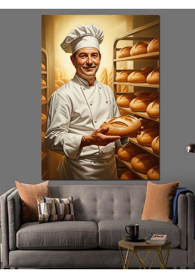 Ahşap Tablo Şef Aşçı Ekmek Pişiriyor