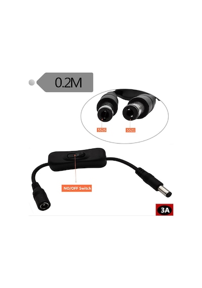 5.5x2.5 Mm On/off Anahtarlı Adaptör Uzatma Kablosu - 20 Cm