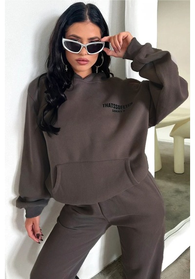 Füme Fetch Series 6 Eşofman Takımı - Baskılı Oversize Kapüşonlu Füme