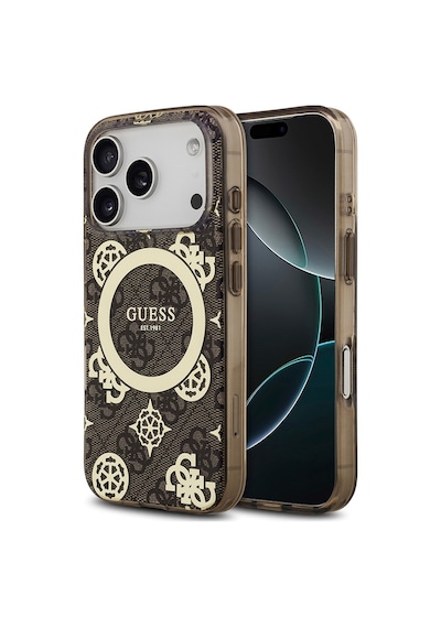 Apple Uyumlu iPhone 17 Pro  Kılıf Guess Lisanslı M-safeli Iml Peony Ve 4g Desenli Klasik Logolu Kahverengi Kahverengi