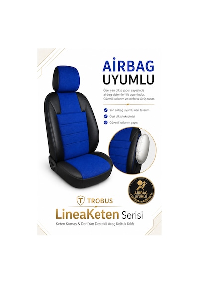 Renault Broadway 1990-2000 Uyumlu Lineaketen Serisi Ortopedik Mavi Siyah Koltuk Kılıfı