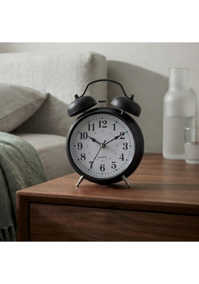 Çalar Saat 21 Cm Kurmalı Alarm Lı Çalar Saat Büyük Boy Retro Vintage Çift Çanlı Komodin Saati Kırmızı Siyah