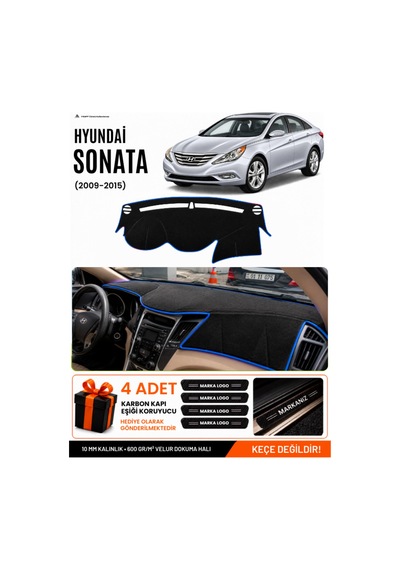 Hyundai Sonata 2009-2015 Uyumlu Torpido Örtüsü, Torpido Kılıfı - Siyah Mavi