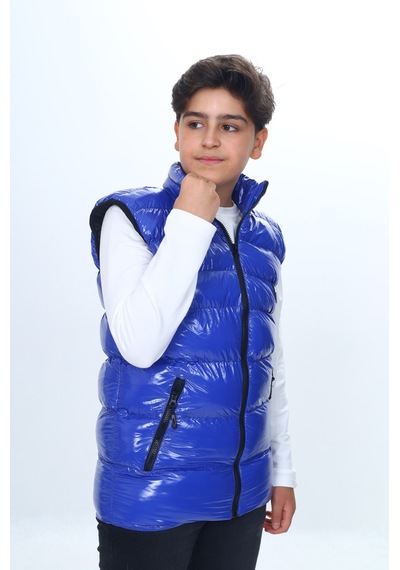 Toontoy Kids Toontoy Erkek Çocuk Parlak Görünümlü Göğsü Armalı Yelek Saks