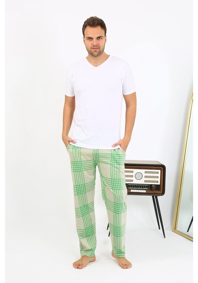 Akbeniz Erkek Ekoseli Desen Penye Tek Alt Pijama 27540 Yeşil