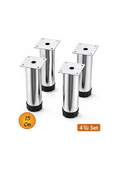15 Cm Krom Mobilya Ayağı 4 Lü Set Ayarlanabilir Tabanlı Metal Dolap Masa Ayağı Gri