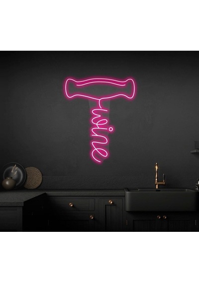 Wine Yazılı Ve Şekilli Neon Tabela Pembe