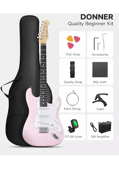 Donner Dst-80 St Elektro Gitar Seti Pembe
