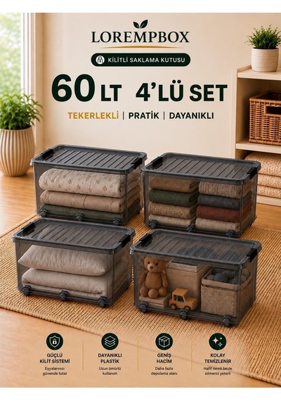 Tr Lorempbox 60 L Tekerlekli Kilitli Saklama Kutusu 4'lü Set Genel
