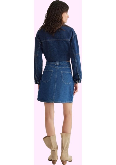 Frm Kadın Pamuklu Denim Kargo Cepli Mini Etek Rahat Günlük Stil Hafta Mavi