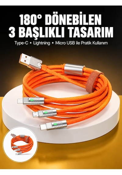 Hepsi 120w 3 İn 1 Uyumlu Silikon Şarj Kablosu Hızlı Şarj Kablosu Najmaddin Diğer