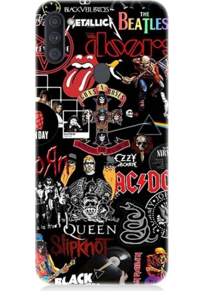 Samsung Galaxy M11 Uyumlu Metal Müzik Grup Sembolleri Desenli Silikon Kılıf