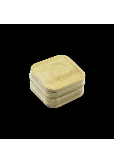 Bambu Ahşap Kare Çay Tabağı 9.7x9.7 Cm - 6'lı Set Naturel