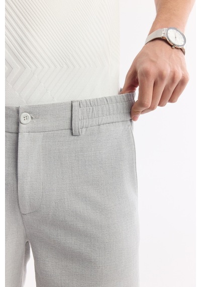 Avva Erkek Açık Gri Yanı Lastikli Gofreli Bi-stretch Slim Fit Chino Şort A51y3730