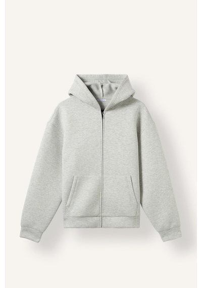 Defacto Relaxed Fit Kapüşonlu Fermuarlı Cepli Skuba Kumaş Basic Sweatshirt Hırka H5571ax26augr93 Gri-gr93