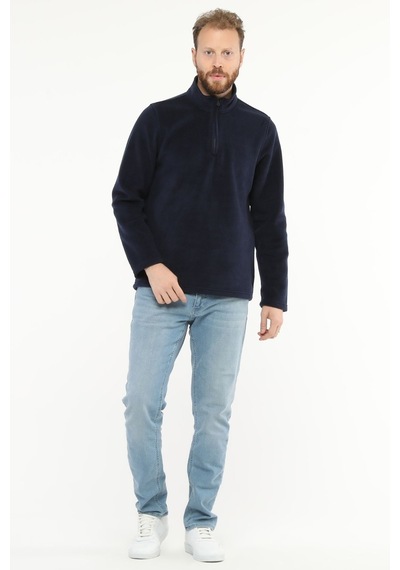 Uniprom Erkek Normal Kesim Dik Yaka Yarım Fermuarlı Polar Sweatshirt Lacivert