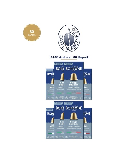 Caffe Borbone %100 Arabica 80 Kapsül 8x10 - Nespresso Uyumlu Alüminyum Kapsül Kahve