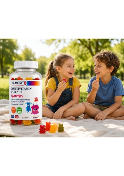 Multivitaminli Çocuk Gummies 60 Adet Şekersiz, Sığır Jelatini İçermez, Çilek-portakal Aromalı