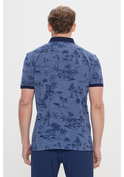 AC&Co / Altınyıldız Classics Erkek Indıgo Slim Fit Dar Kesim %100 Pamuk Desenli Polo Yaka Tişört Indıgo