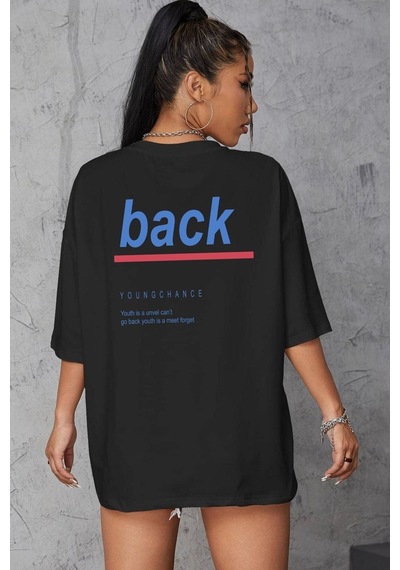 Unisex Back Baskılı Tasarım Kısa Kol Tshirt SIYAH