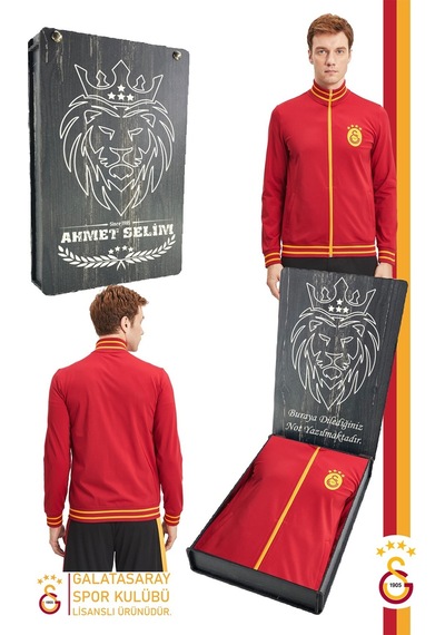 Galatasaray Lisanslı Dik Yaka Fermuarlı Erkek Sweat Kişiye Özel Ahşap Kutululu 094 Kırmızı