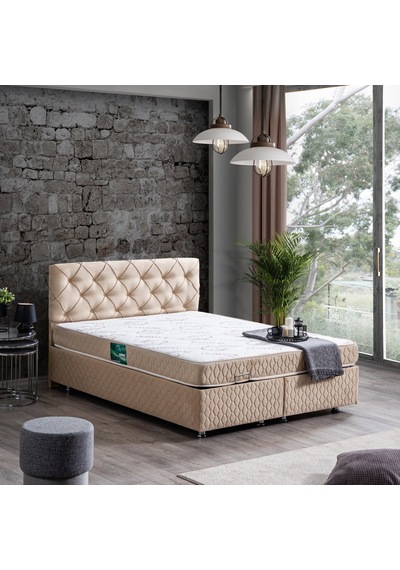 Setaymobilya Baza, Vita Çift Kişilik Bej Baza + Başlık + Comfort Yatak