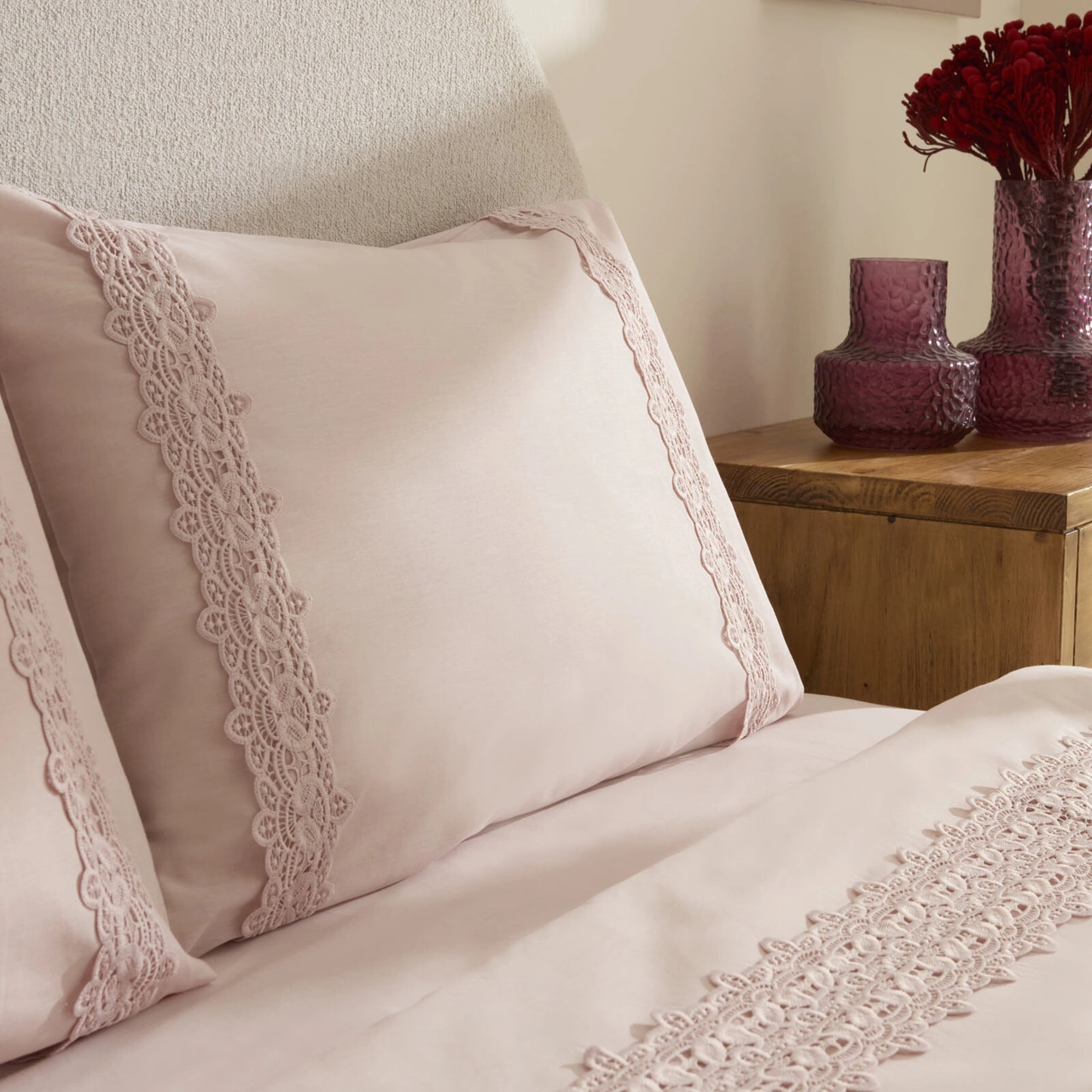 Karaca Home Nuvia Güpürlü Çift Kişilik Nevresim Takımı Pudra Pudra