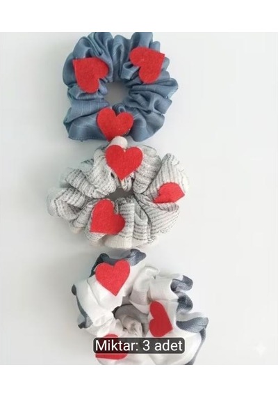 3'lü Set Kalp Figürlü Scrunchie Saç Tokası - El Yapımı Şık Ve Yumuşak Lastik Toka Takımı Diğer