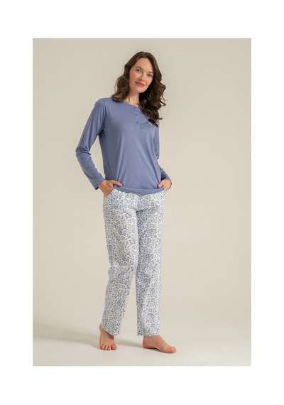Angbutik Pierre Cardin Pc9270-s Kadın Uzun Kollu Pijama Takımı mavi
