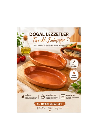 Toprak Güveç Kabı Oval 2 Li Set 22 Cm Fırına Uygun El Yapımı Güveç Tabağı Diğer