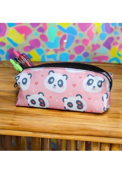 Pembe Panda Desenli Tatlı Kalemlik - Okul Kalemliği-makyaj Çantası