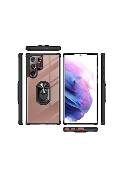 Samsung Uyumlu Galaxy S22 Ultra Kilif Standli Yüzüklü Mola Silikon Kapak 414846405
