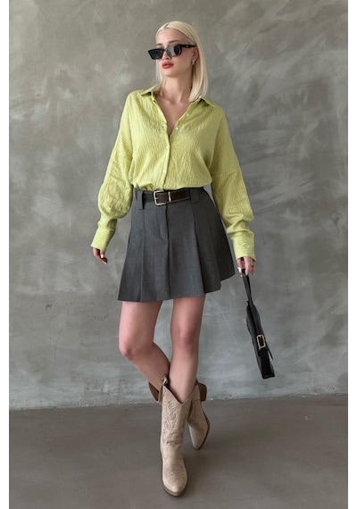 Madmext Sarı Çizgili Oversize Kadın Gömlek Mg2327 Sarı