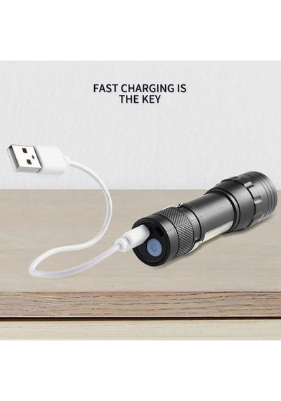 Derwell Usb Şarj Edilebilir Led Lamba El Feneri Küçük Taşınabilir Siyah