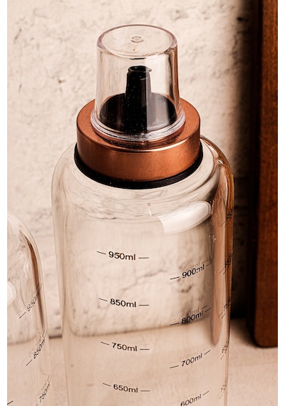 Bottle - 3 Parça Ahşap Standlı Damlatmaz 1 Lt Cam Yağdanlık Borosilikat Yağlık Sirkelik 1000ml SNPBOTTLEBKR3