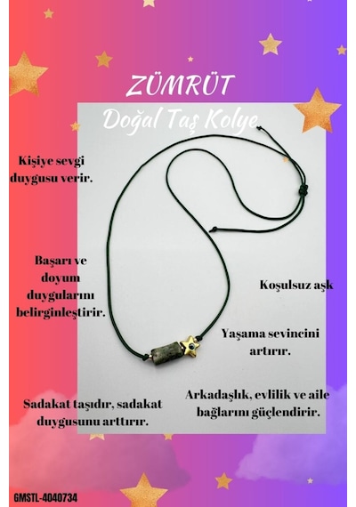 Sertifikalı Zümrüt Doğal Taş Kolye Yıldız Obje Detaylı Makrome Kilit Sistemi El Işçiliği Çok REnkli
