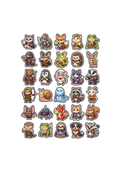 30 Adet Fantastik Chibi Hayvanlar Sticker Seti - Laptop Defter Ajanda İçin Renkli Paket Çok Renkli