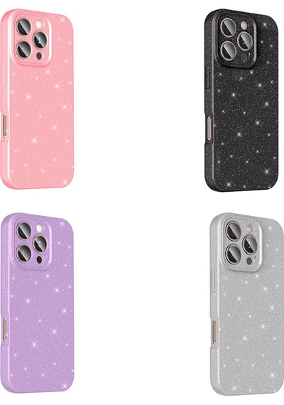 Apple İphone 16 Pro Kılıf Kamera Korumalı Parlak Simli Lüks Kapak - Siyah