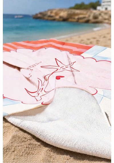 Yıldız Figürlü Deniz Temalı Çocuk Plaj Havlusu - Pastel Marine Hızlı Kuruyan Mikrofiber Havlu Çok Renkli